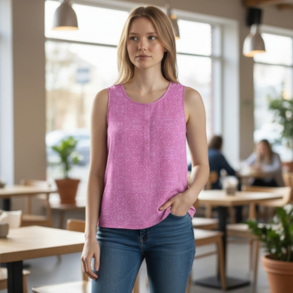 Violet‎ + Claire sleeveless top tunic pink white medallion S